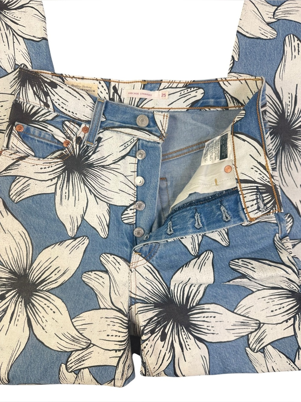 Levi's x Farm Rio Tropical Flower Burst Ribcage Straight Jeans 25 - Picture 12 of 15